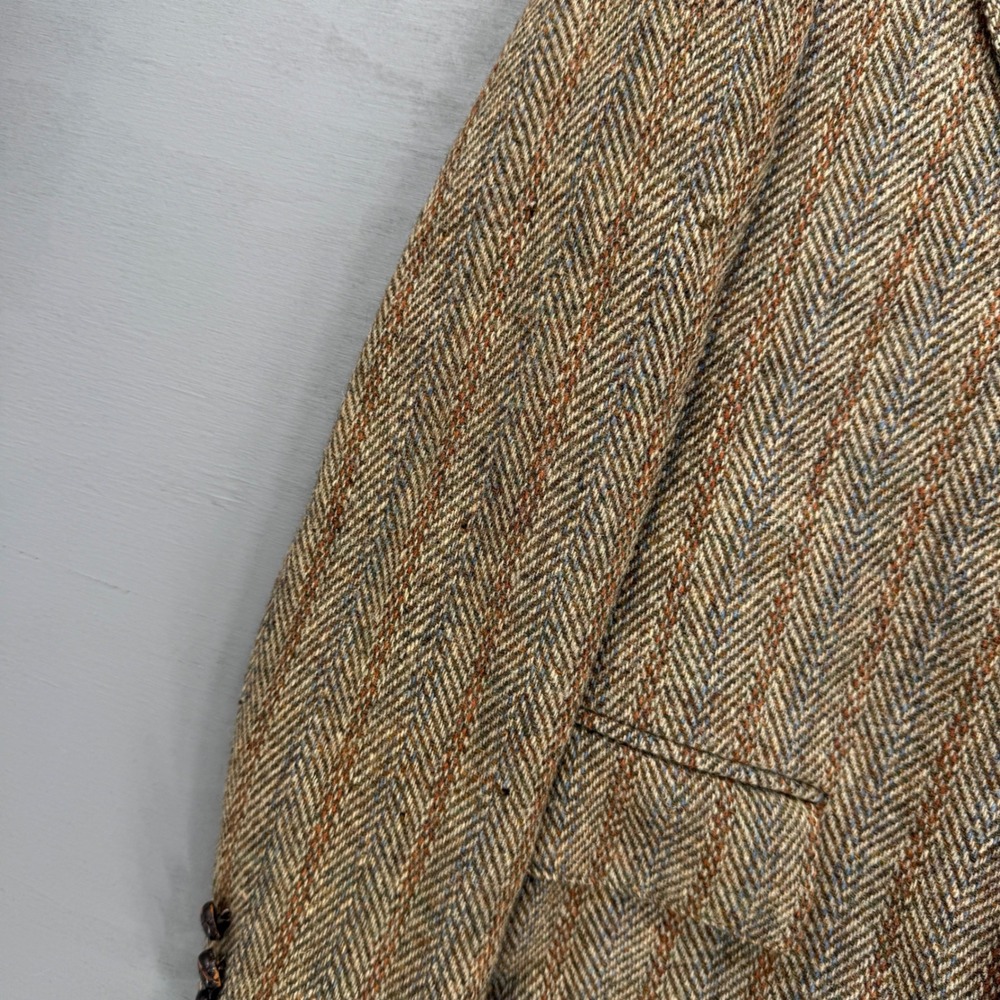 Vintage Harris Tweed Blazer Brown Herringbone Striped Wool Sport Coat 38R - Picture 2 of 9
